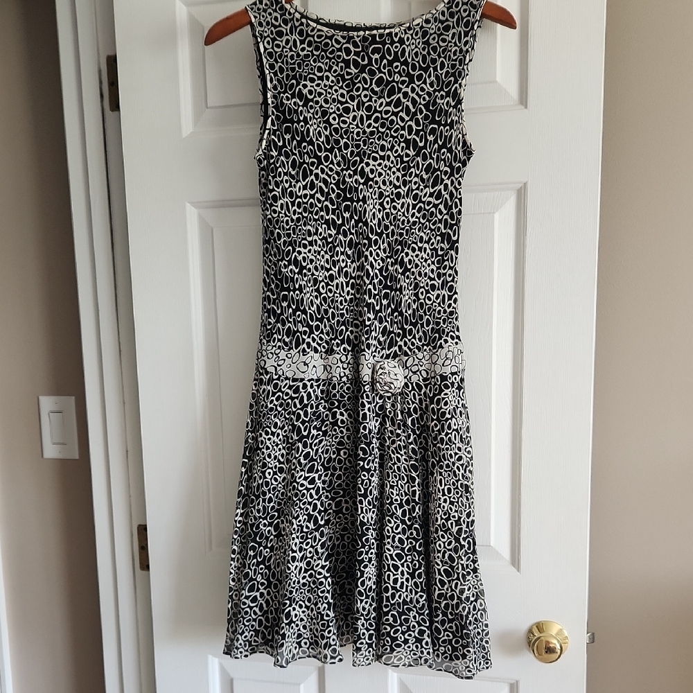 Black and White Fit and Flare Midi Dress